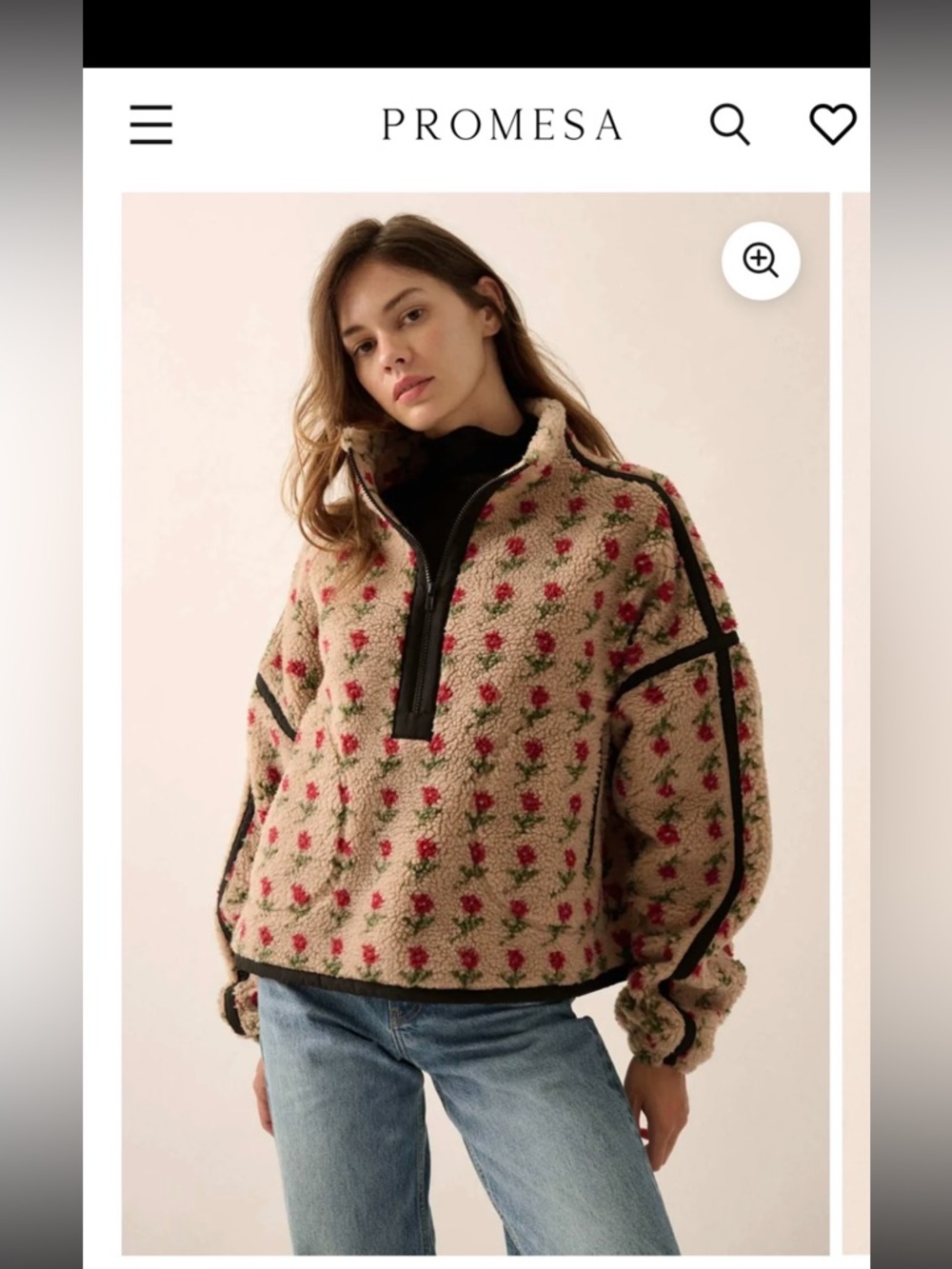 EUC PROMESA Cozy, Puffy Floral Fleece Half-Zip Pullover Jacket, Sold Out, S
